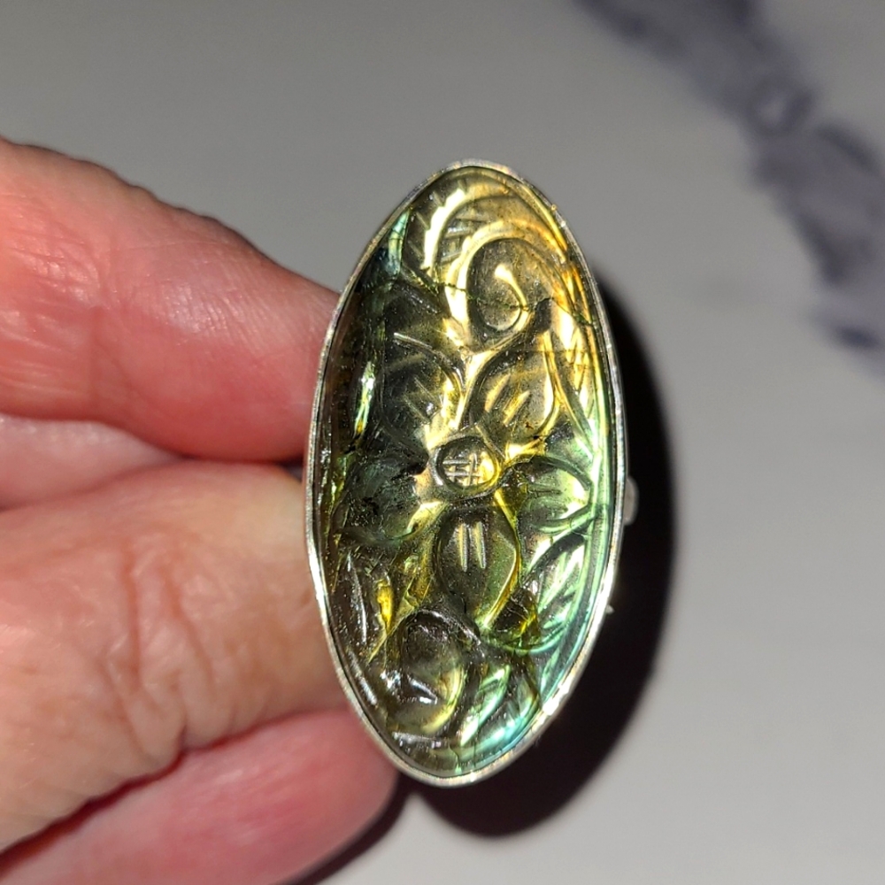 Carved Labradorite Sterling Ring